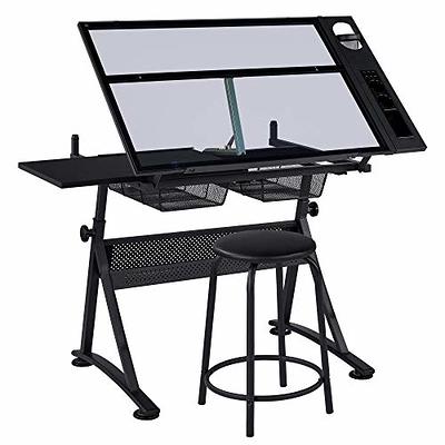  SogesPower Adjustable Glass Drafting Table Drawing Desk Diamond  Art Desk Versatile Art Craft Station Study Table w/ 2 Slide Rolling Wheels  and Drawers for Artist Painters Home Office : Home 