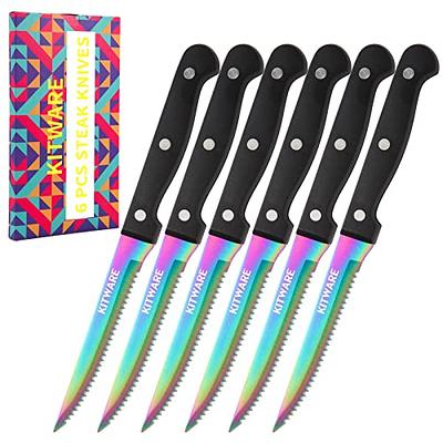 Steak Knives Set of 6, ODERFUN 6 Piece Steak Knives Sharp and Serrated  Steak Knife, Full Tang and Ergonomic Handle, 4.5 Inch German Stainless  Steel