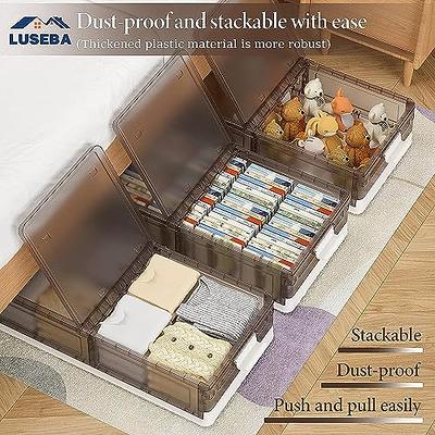Superio Under Bed Storage Containers with Wheels (3 Pack), Flat Clear  Storage Bin Stackable Large Storage Latch Box with Lids Store Cloths,  Bedding