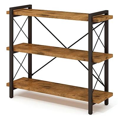 FOLUBAN Small Bookshelf, 3 Tier Open Book Shelf, Rustic Wood and Metal  Shelving Unit for Small Space, Oak