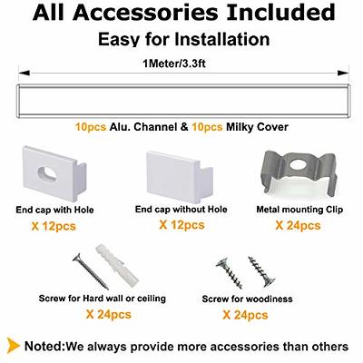 6-Pack 3.3ft/1Meter U Shape LED Aluminum Channel System with Cover, End  Caps and Mounting Clips Aluminum Profile for Under Cabinet LED Strip Light