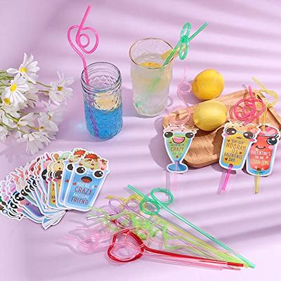 24 Pieces Valentine's Day Heart Shaped Straws Reusable Crazy Loop Straws  Valentine Theme Party Plastic Drinking Straws for Valentine's Day Birthday