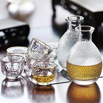 Glass Sake Set with Warmer, Japanese Whisky Bottle & Cups