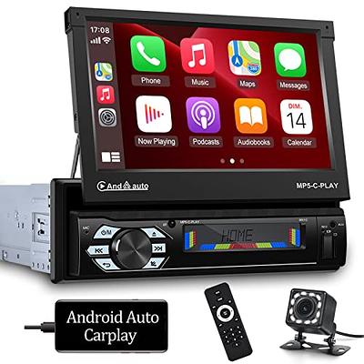 Single Din Apple Carplay Car Stereo 7 inch Flip Out Touchscreen Car Radio  with Bluetooth, Android Auto, Phone Mirror Link, Steering Wheel Control, FM Radio
