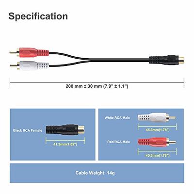 RCA Y Splitter, 2 Pack RCA Female to Dual RCA Male Cable Splitter Adapter,  8 Inches Gold Plated Audio Cable Cord for Subwoofer
