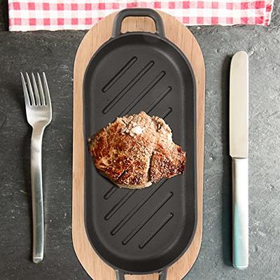 Cast Iron Steak Pan with Wooden Base