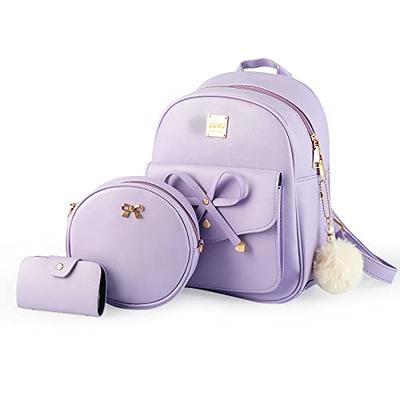 Aogist Girls Mini Leather Backpack Purse 3 Pieces Set Bowknot Small Backpack Cute Casual Travel Daypacks Purple, Women's, Size: Medium