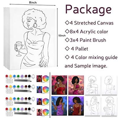 VALLSIP 4 Pack Pre Drawn Canvas for Painting for Adults Paint and Sip Party  Supplies Canvas