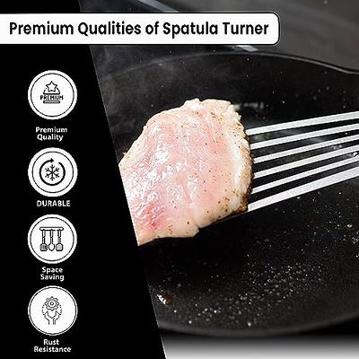 Fish Spatula Thin Slotted Fish Turner 11'' Stainless Steel Metal Spatula  with Wood Handle Beveled-Edged Kitchen Fish Spatula for Fish Egg Meat  Flipping Frying Grilling Cooking 