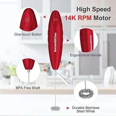 Bonsenkitchen Handheld Milk Frother, Electric Hand Foamer Blender for Drink  Mixer, Perfect for Bulletproof coffee, Matcha, Hot Chocolate, Mini Battery  Operated Milk Whisk Frother-Red - Yahoo Shopping