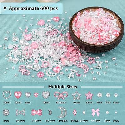 400PCS Pearl Hearts for Nails Hollow Heart Nail Charms Mixed