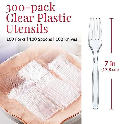 [200 Count] Heavy Duty Plastic Silverware Set - 100 Forks and 100 Spoons  for Parties - Clear