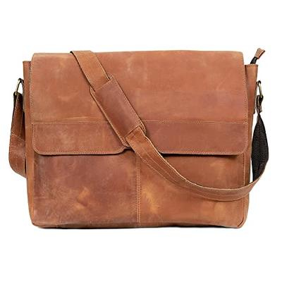 VC Vintage Couture 18 inch Leather Full Flap Messenger Handmade Bag Laptop Bag Satchel Bag Padded Messenger Bag Brown