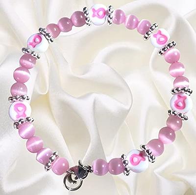 Pink Ribbon Pearl Beaded Bracelet Pink & White