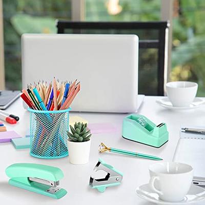 Desk Accessory Kit Office Supplies Set Marble Stapler Tape Dispenser Staple  Remover Staples Ballpoint Pen Paper Clips Scissor Transparent Ruler Desk