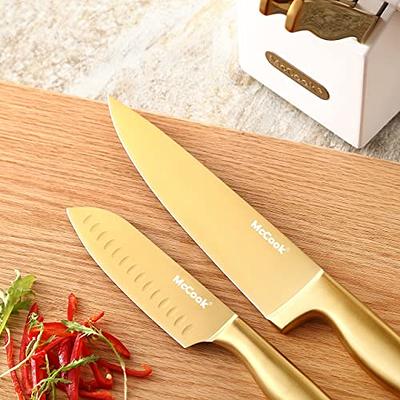 McCook® Kitchen Knife Sets, Golden Titanium Stainless Steel Knives Block Set  with Built-in Sharpener - Yahoo Shopping