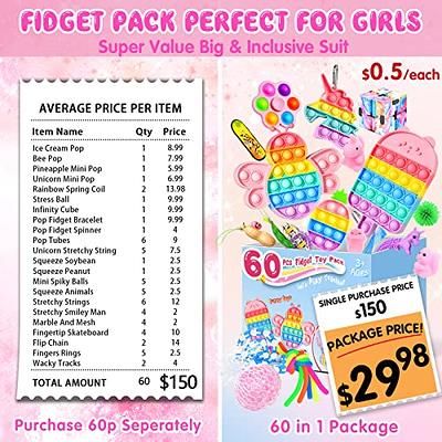 Buy (60 Pcs) Fidget Toys Figetsss Pack Perfect for Girls Age 8-10