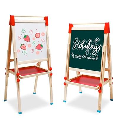 Kids Easel Wooden Art Easel Adjustable Standing Easel Double-Sided Drawing