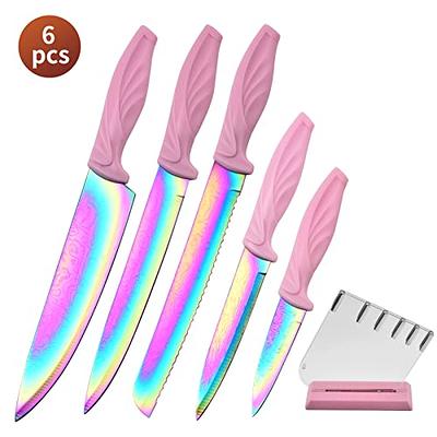 Rainbow Damascus Knife Set 6Pcs Non Stick Sharp Kitchen Knives Set with Acrylic  Block, Cutlery Knives Block Set, Chef Quality Best Gift Pink Handle Rainbow  Blade - Yahoo Shopping