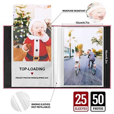 Artmag Photo Album 4x6 50 Pockets 2 Packs, Leather Cover Mini Photo Book,  Can Save 100 Photos for 4x6 Pictures, Artwork or Postcard Storage (Pink)