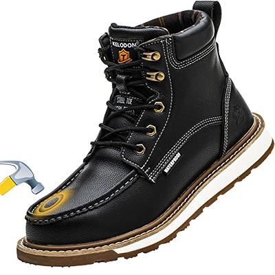 TOSAFZXY Work Safety Boots for Men Durable Crazy-Horse Leather