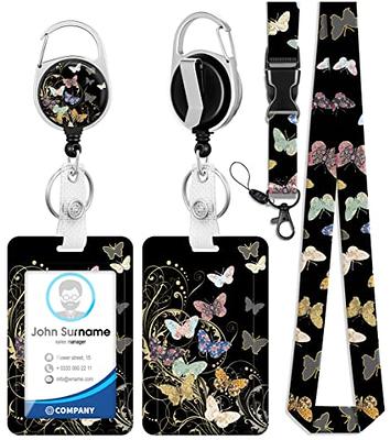 ID Badge Holder with Lanyard, Retractable Badge Reel with Swivel Belt Clip,  Detachable Lanyard Name Card Tag Vertical ID Protector Badge Reel for