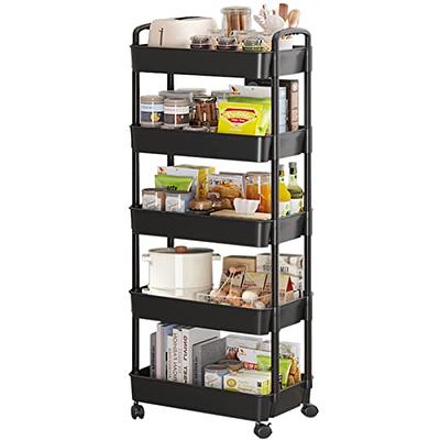 5-Tier Utility Cart with Lockable Wheels - Multipurpose Storage and Craft Organizer  Cart for Bathroom, Laundry, Kitchen - Book, Art, Makeup, Diaper Cart in  Black - Yahoo Shopping