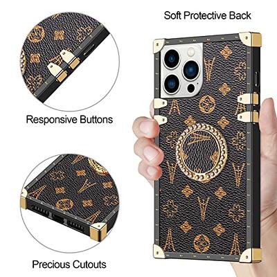 Iphone 11 Pro Max Square Case with Ring Stand Holder Floral Flower Luxury Elegant Soft TPU Shockproof Protective Metal Decoration Corner