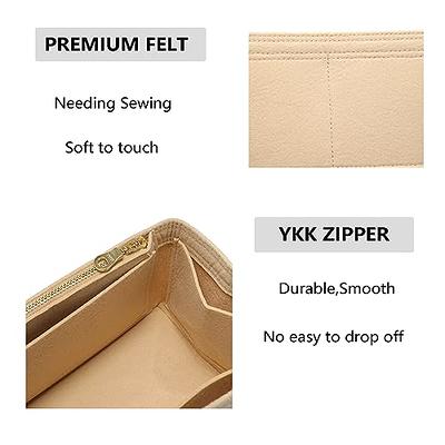 Felt Bag Organizer Tote Handbag Premium Purse Organizer Insert with Zipper  Pockets (M, Beige)