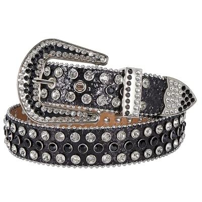 Ssumday Men Women's Rhinestone Bling 1.5 Leather Belts for Jeans Pants with Fashion Silver Buckle