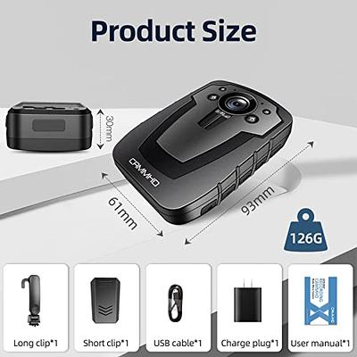 CAMMHD Caméra Piéton 64G 2 * 2000mAh Batterie Travailler 8-10 Heures 1296P  Body Cam Détection de Mouvement Enregistrement en Boucle Vision Nocturne