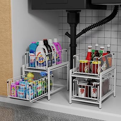 1pc 2-Tier Sliding Basket Drawer Organizer, Pull Out Under Sink Cabinets  Organizer, Metal Home Organizer Shelf, For Bathroom Or Kitchen, Sliding  Count