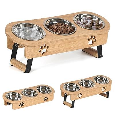 Pet Dog Cat Food Feeding Stand Station Stainless Double Raised Bowls Dish  Holder