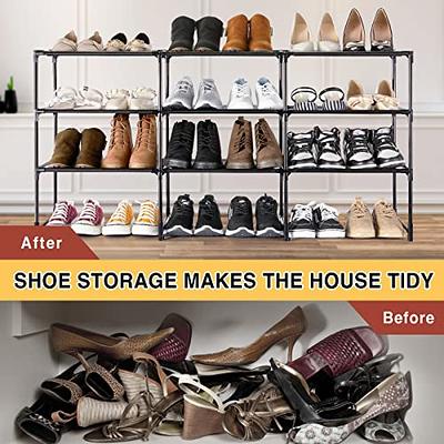  Fouews Small Shoe Rack, Narrow Stackable Shoe Shelf