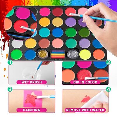 Maydear Face Painting Kit for Kids, Water Based Makeup Palette with  Stencils, Glitters, Rainbow Split Cake, Hair Dye Clips, for Parties,  Halloween