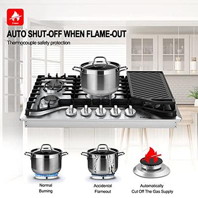 Gas Cooktop 12 inch Eascookchef Bulit-in Gas Stove Top 2 Burners NG/LPG  Convertible Dual Burners