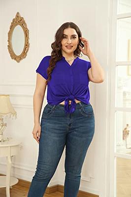 TIANZHU Plus Size Button Down Shirts Women Business Casual Top V