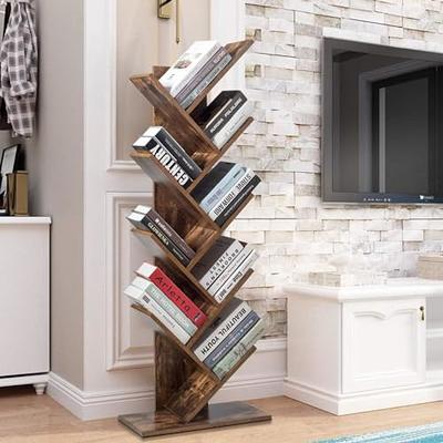 Rolanstar Bookshelf with Drawer, 9-Tier Tree Bookshelf, Wooden Bookshelves  Storage Rack for CDs/Movies/Books, Rustic Brown Bookcase, Utility Organizer