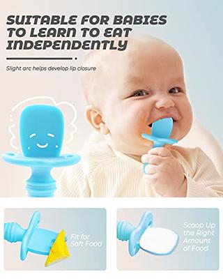 Baby Spoons Self Feeding 6 Months, Silicone Baby Spoons First Stage and  Baby Fork, Toddler Utensils for Baby Led Weaning,blue