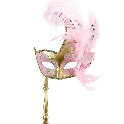 YU FENG Venetian Mask On a Stick Mardi Gras Mask for Women Masquerade Party  Prom Ball (White) Halloween/Chrismas Cosplay