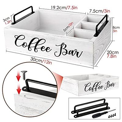 Wooden Coffee Bar Bin Box with Coffee Bar Letter Decor, Coffee Pod Holder  Storage Gift Basket, Coffee Station Wooden Holder Nice for Farmhouse  Kitchen Decor, Counter, Coffee Lover (White) 