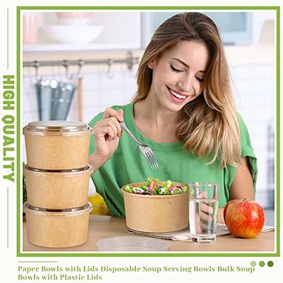 25OZ Paper Bowls, 50 Pack Paper Food Containers with Lids,Disposable Soup  Bowls Bulk Plastic Free Party Supplies for Hot/Cold Food, Soup, Ice Cream  or