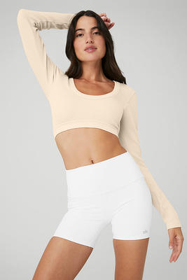 Ribbed Sea Coast Cropped Short Sleeve T-Shirt in Ivory White, Size: Small