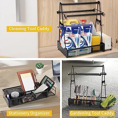 Plates, Cutlery and Condiment Bottles Organizer with Paper Towel Holder,  Wood Handle & 2 Hooks – Ideal for Indoor & Outdoor – Caddy for BBQ, RV,  Tabletop and Picnic Activities. 