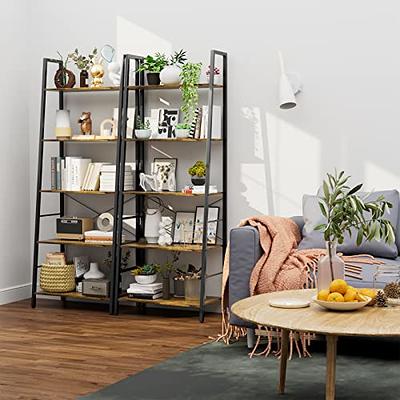 Yusong Bookshelf, Ladder Shelf 5-Tier Bookcase for Bedroom, Industrial Book  Shelves Storage Rack with Metal Frame for Home Office, Rustic Brown