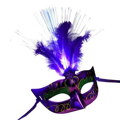 Women Venetian LED Fiber Mask Masquerade Fancy Dress Party Princess Feather  Masks Cosplay Costume Halloween Mask