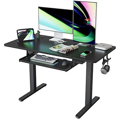 FEZIBO Height Adjustable Electric Standing Desk, 40 x 24 Inches Stand up  Table, Sit Stand Home Office Desk with Splice Board, Black Frame/Black Top