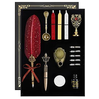 Calligraphy Set, UCEC Calligraphy Kits Include Antique Quill Feather Pen, 5  Nibs, 1 Bottle Ink, Wax Seal Sticks, Seal Stamp Instruction Gift for  Beginners Birthday Gift
