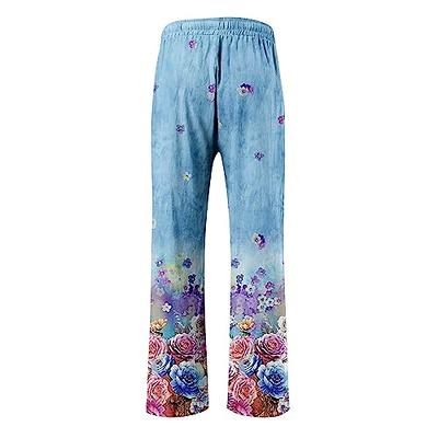 Flowy Pants for Women,Capri Pants for Women Dressy Casual Wide Leg Linen  Pants for Women