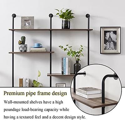 HOMBAZAAR Industrial Bookshelf, 6-Tier Industrial Pipe Bookshelf, Wall  Mounted Ladder Shelves with Metal Frame for Home Office, Living Room, Oak  Brown